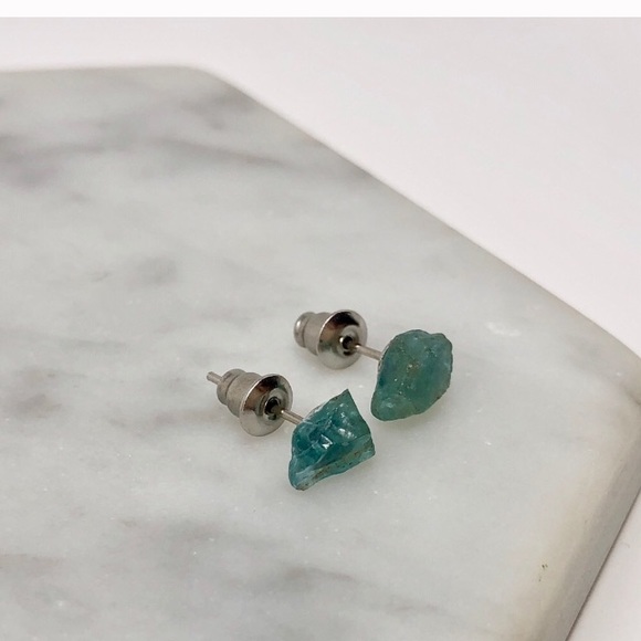 💎SALE Raw aquamarine studs earrings druzy crystal - Picture 2 of 3